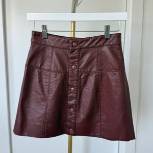 Free People Burgundy Faux Leather Button-Front Mini Skirt
